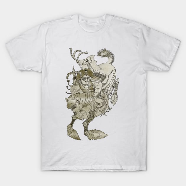 Steampunk Pirate Samurai Riding Iron Horse T-Shirt by FelisSimha